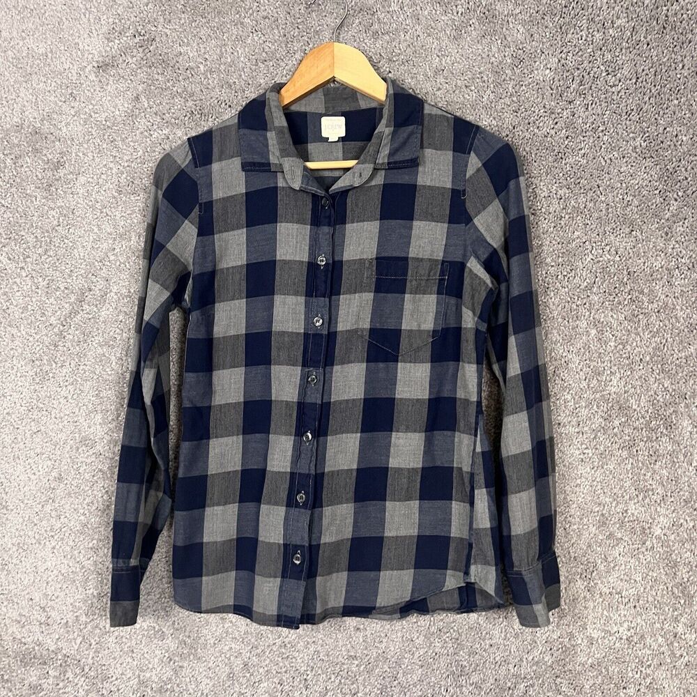 J. Crew Shirt Womens XS Blue Plaid Long Sleeve Button Up Pocket Collared Top